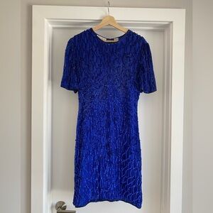 Vintage 80’s Colbat Silk & Sequin Dress with Zip Back